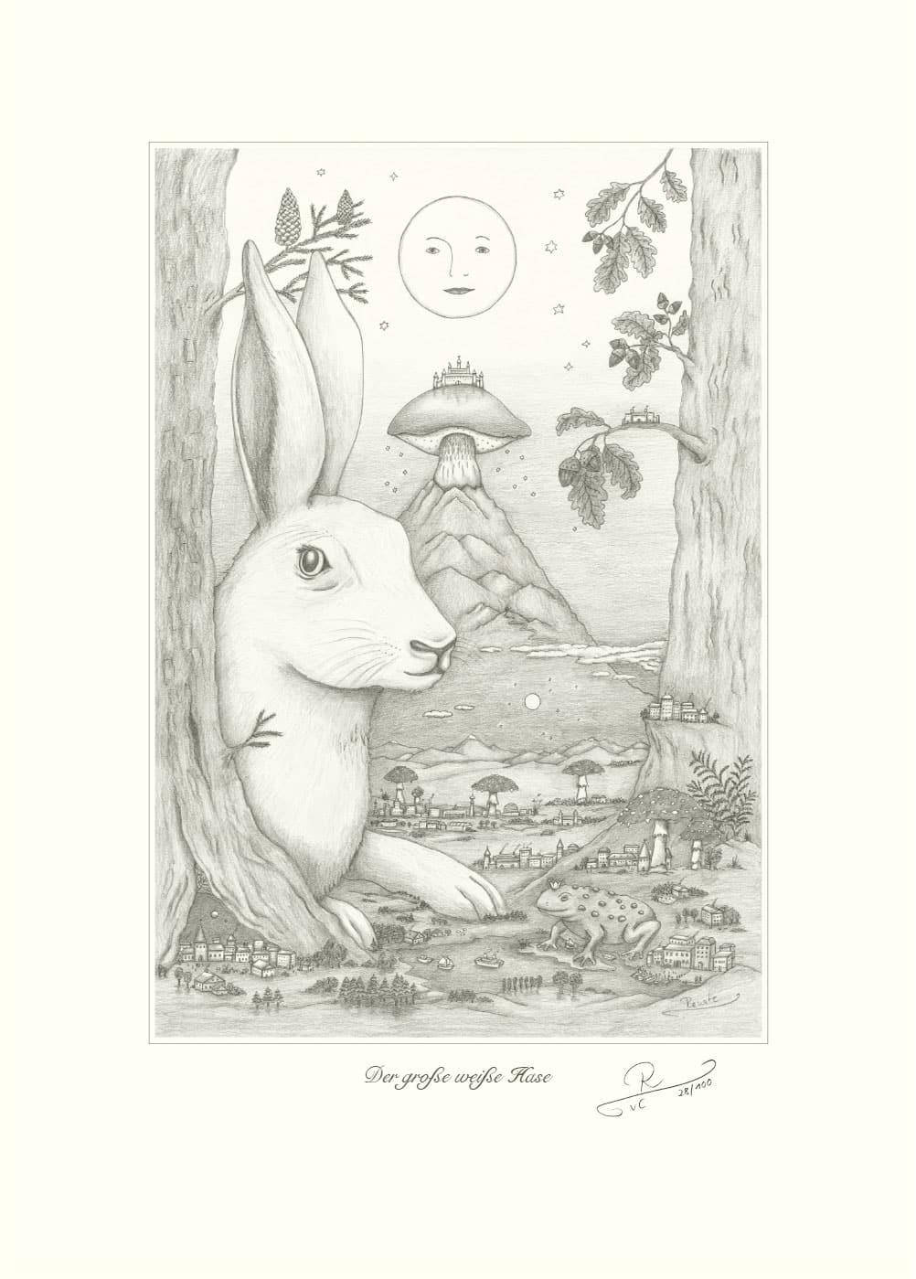 Dergrosseweisse Hase Zeichnung Handsigniert©RvCh 1 - Renate von Charlottenburg