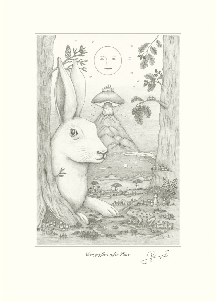 Dergrosseweisse Hase Zeichnung Handsigniert©RvCh - Renate von Charlottenburg