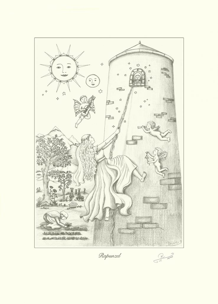 Rapunzel, Zeichnung - Rapunzel erklimmt geistige Höhen