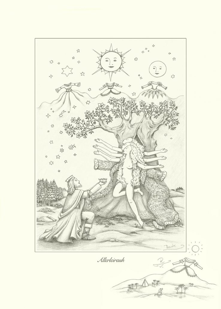 Allerleirauh, Zeichnung - Unikat mit Sonnenkleid