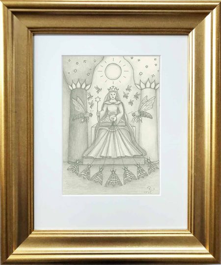 Die Himmelskönigin hält das Buch des Lebens