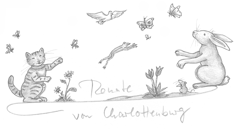 Fruehling mit Kater Hase Frosch und Taube - Renate von Charlottenburg