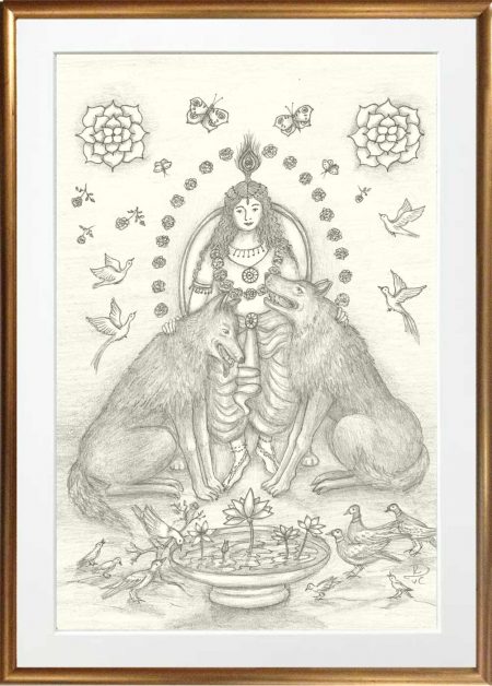 Sri Krishna mit Geri und Freki / Odin mit den Gopis ( Doppelbild)